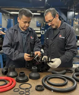 Personal técnico operando molino para maquila de hule crudo en Everest